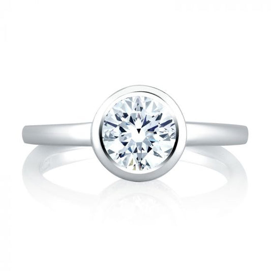 A. Jaffe Diamond Halo Round Cut Engagement Ring with Pave Band