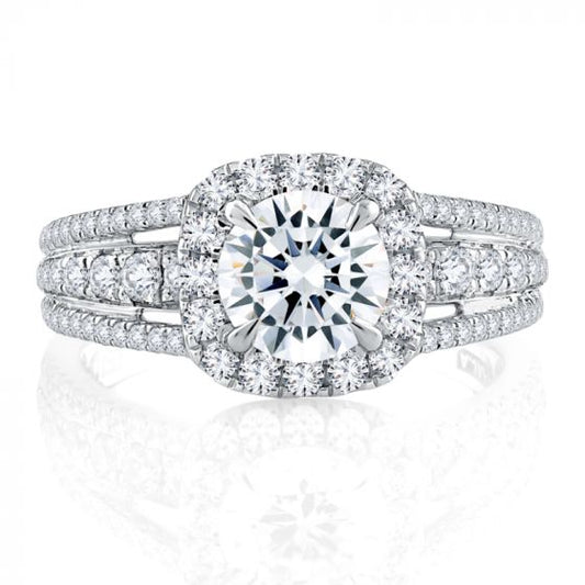 A. Jaffe Triple Split Shank Halo Round Cut Diamond Engagement Ring