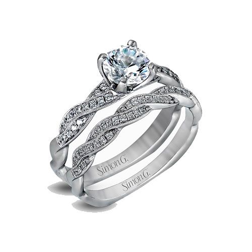 Simon G. 18k White Gold Engagement Ring and Wedding Band Set