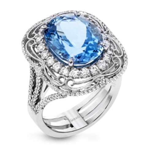 Simon G. 18k White Gold Diamond & Aquamarine Ring