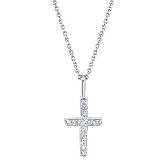 Shy Creation 14k Gold White 0.06Ct Diamond Cross Necklace
