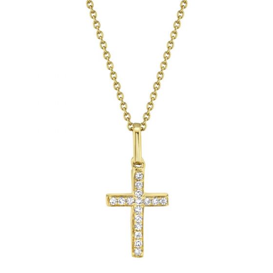 Shy Creation 14k Gold Yellow 0.06Ct Diamond Cross Necklace
