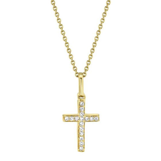 Shy Creation 14k Gold Yellow 0.06Ct Diamond Cross Necklace