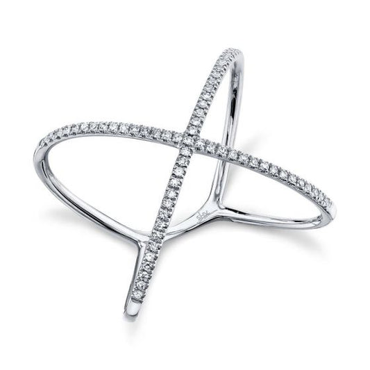 Shy Creation 14k Gold White 0.18Ct Diamond "X" Ring