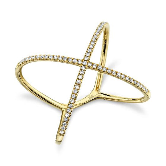 Shy Creation 14k Gold Yellow 0.18Ct Diamond "X" Ring