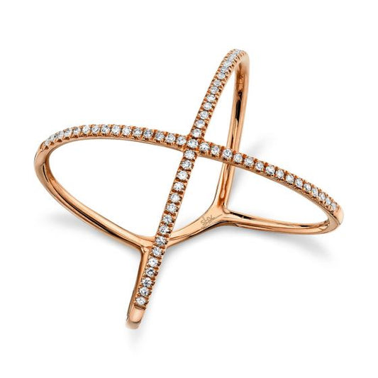 Shy Creation 14k Gold Rose 0.18Ct Diamond "X" Ring