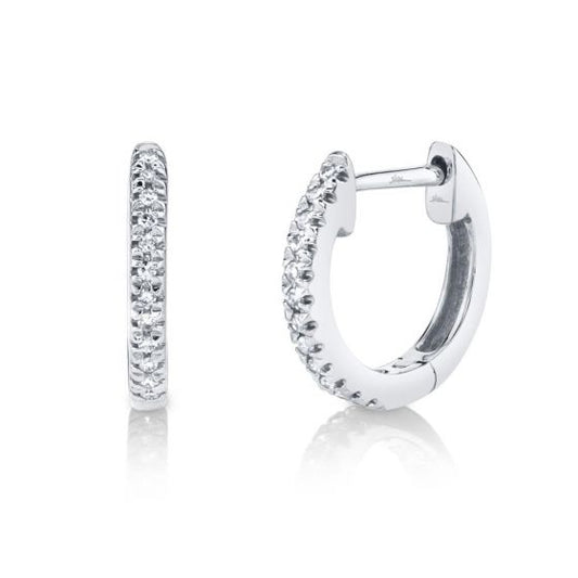 Shy Creation 14k Gold White 0.07 ct. Classic Diamond Huggie Earrings - Small