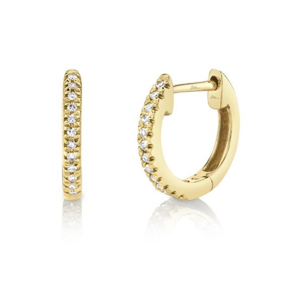 Shy Creation 14k Gold Yellow 0.07 ct. Classic Diamond Huggie Earrings - Small