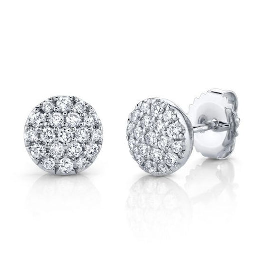 Shy Creation 14k Gold White 0.48Ct Diamond Pave Circle Stud Earring