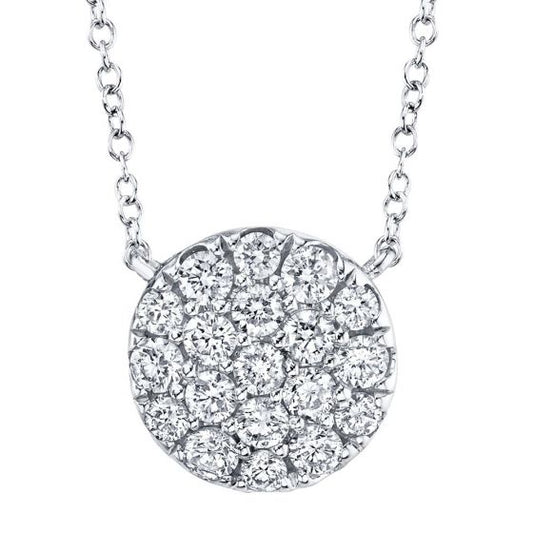 Shy Creation 14k Gold White 0.43Ct Diamond Pave Circle Necklace