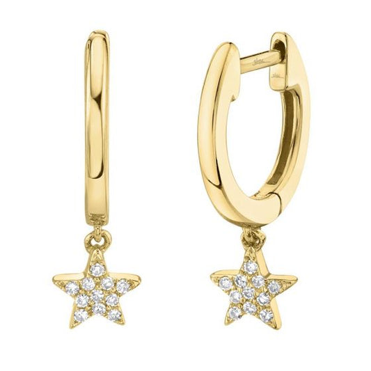 Shy Creation 14k Gold Yellow 0.04Ct Diamond Star Huggie Earring