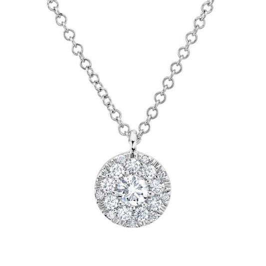 Shy Creation 14k Gold White 0.10Ct-Ctr(Round) 0.13Ct-Side Diamond Cluster Necklace