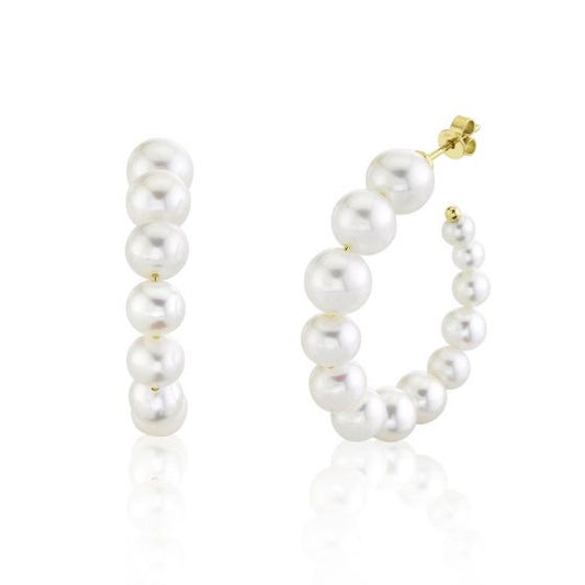 Shy Creation 14k Gold Yellow Coco Cultured Pearl Hoop Earrings