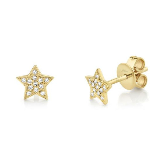 Shy Creation 14k Gold Yellow 0.07 ct. Diamond Pave Mini Star Stud Earring