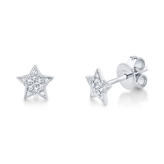 Shy Creation 14k Gold White 0.07 ct. Diamond Pave Mini Star Stud Earring