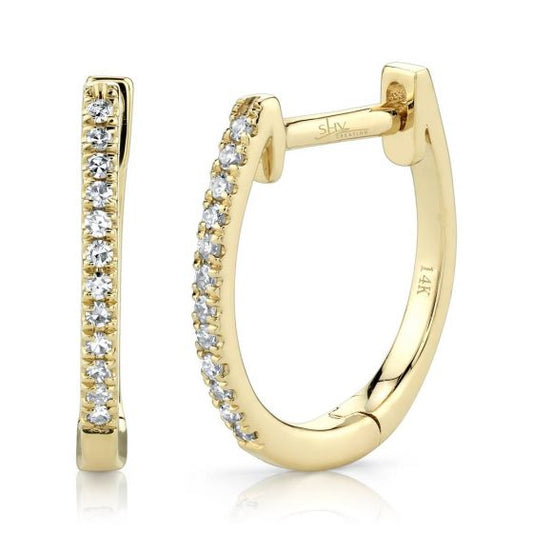 Shy Creation 14k Gold Yellow 0.08Ct Diamond Huggie Earring