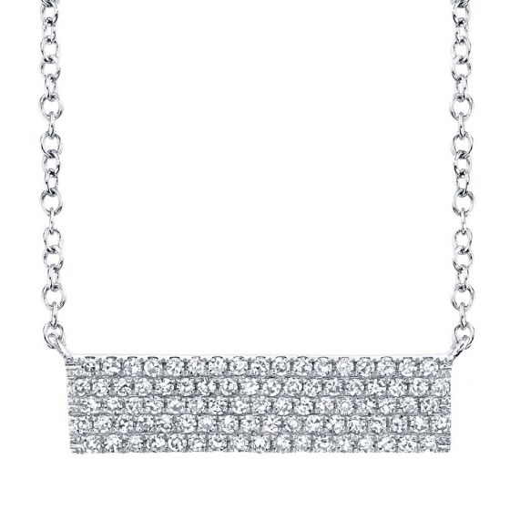 Shy Creation 14k Gold White 0.25Ct Diamond Pave Bar Pendant Necklace