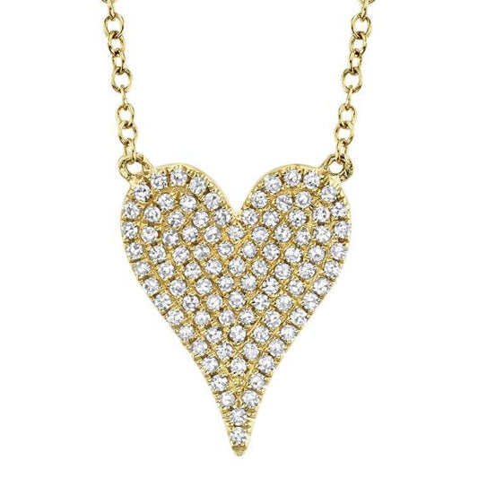 Shy Creation 14k Gold Yellow Amor 0.21 ct. Diamond Pave Heart Pendant Necklace