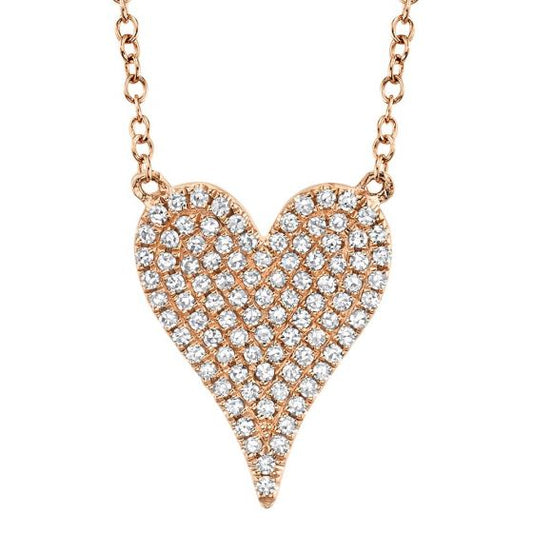 Shy Creation 14k Gold Rose Amor 0.21 ct. Diamond Pave Heart Pendant Necklace