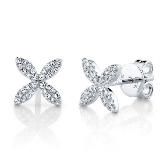 Shy Creation 14k Gold White 0.16Ct Diamond Flower Stud Earring