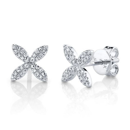 Shy Creation 14k Gold White 0.16Ct Diamond Flower Stud Earring