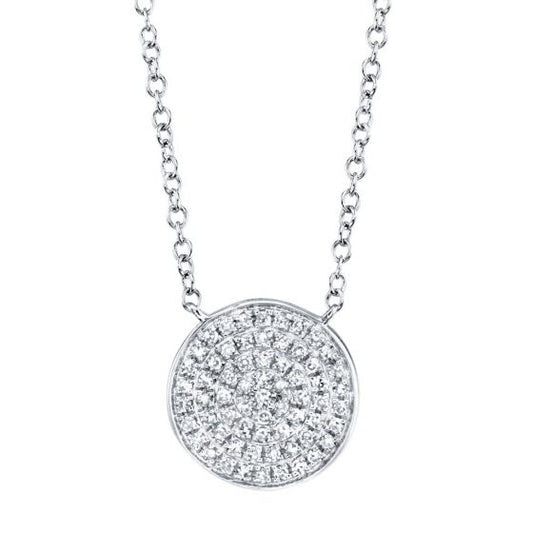 Shy Creation 14k Gold White Emmie 0.15 ct. Diamond Pave Disc Circle Pendant Necklace