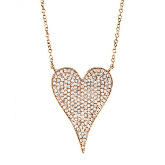 Shy Creation 14k Gold Rose Amor 0.43 ct. Diamond Pave Heart Pendant Necklace - Large