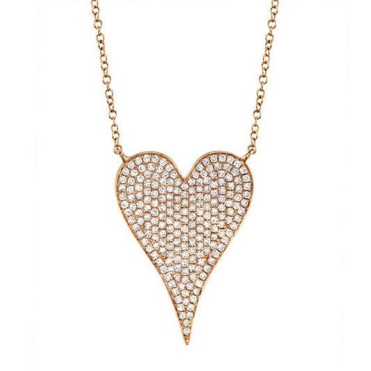 Shy Creation 14k Gold Rose Amor 0.43 ct. Diamond Pave Heart Pendant Necklace - Large