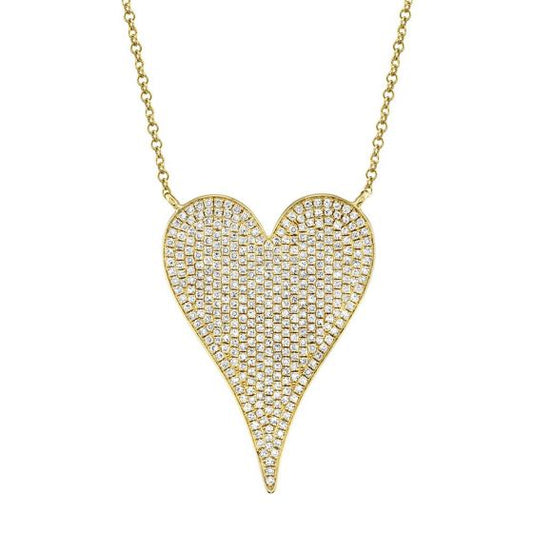 Shy Creation 14k Gold Yellow Amor 0.83 ct. Diamond Pave Heart Pendant Necklace - Jumbo