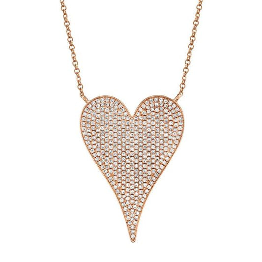 Shy Creation 14k Gold Rose Amor 0.83 ct. Diamond Pave Heart Pendant Necklace - Jumbo