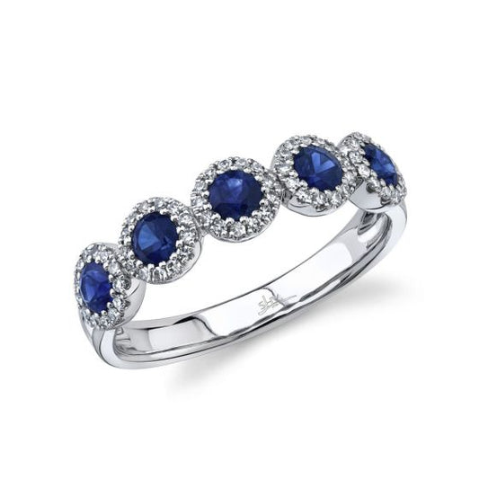 Shy Creation 14k Gold White 0.20Ct Diamond & 0.70Ct Blue Sapphire Band