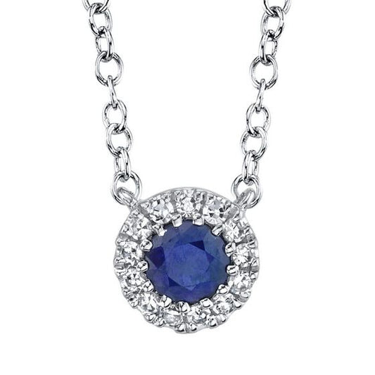 Shy Creation 14k Gold White Eden Blue Sapphire & Diamond Pendant Necklace