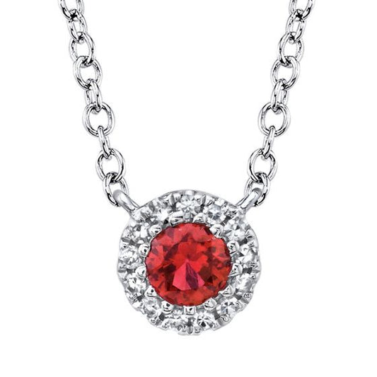 Shy Creation 14k Gold White 0.04Ct Diamond & 0.14Ct Ruby Necklace