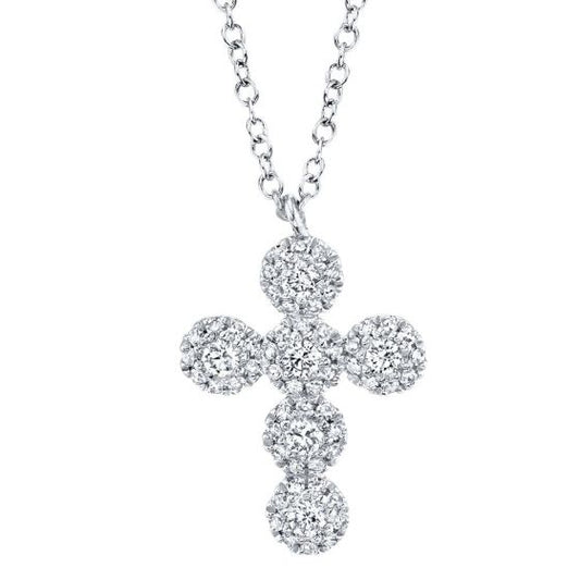 Shy Creation 14k Gold White 0.25Ct Diamond Cross Necklace