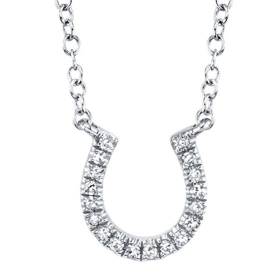 Shy Creation 14k Gold White Oakley 0.06 ct. Diamond Horseshoe Pendant Necklace