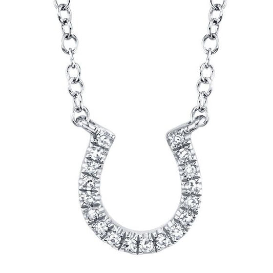Shy Creation 14k Gold White Oakley 0.06 ct. Diamond Horseshoe Pendant Necklace