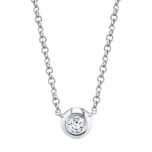 Shy Creation 14k Gold White 0.05Ct Diamond Bezel Necklace