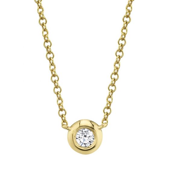 Shy Creation 14k Gold Yellow 0.05Ct Diamond Bezel Necklace