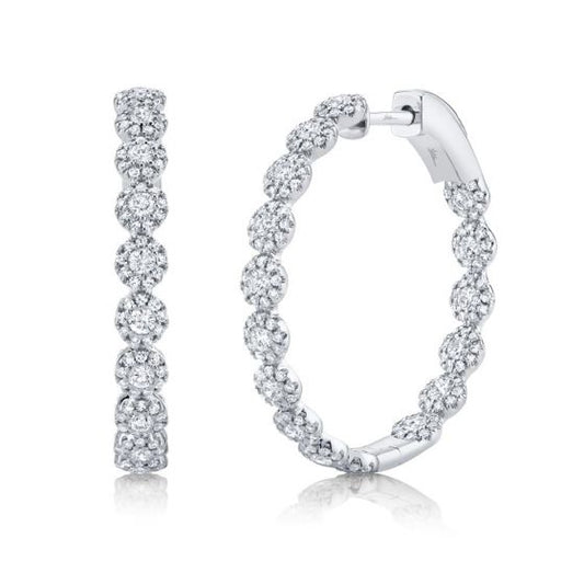 Shy Creation 14k Gold White 1.58Ct Diamond Hoop Earring