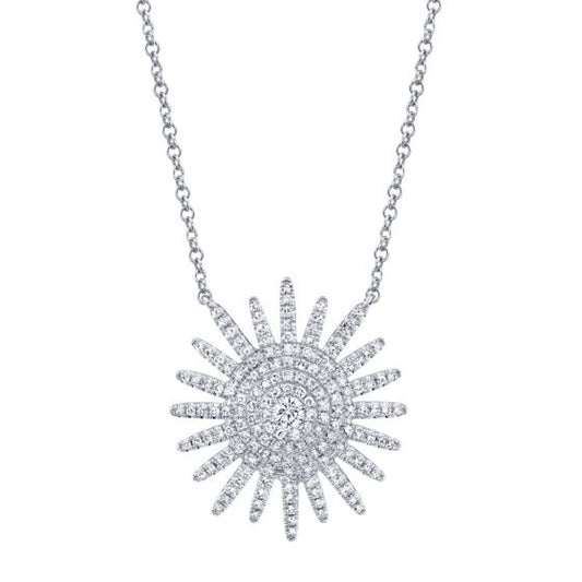Shy Creation 14k Gold White 0.43Ct Diamond Starburst Necklace