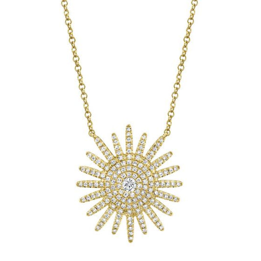 Shy Creation 14k Gold Yellow 0.43Ct Diamond Starburst Necklace