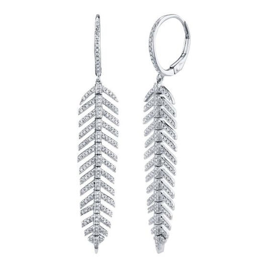 Shy Creation 14k Gold White 0.60Ct Diamond 'Phoenix' Drop Feather Earring - Short