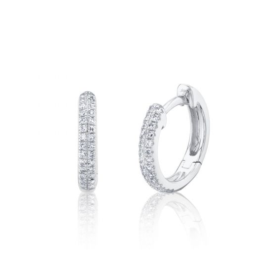 Shy Creation 14k Gold White 0.12Ct Diamond Pave Huggie Earring