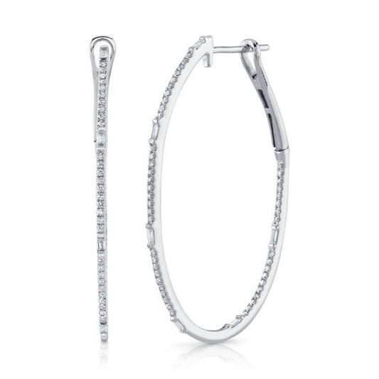 Shy Creation 14k Gold White 0.44Ct Diamond Baguette Oval Hoop Earring