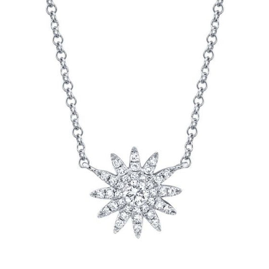 Shy Creation 14k Gold White Aurora 0.15 ct. Diamond Starburst Pendant Necklace