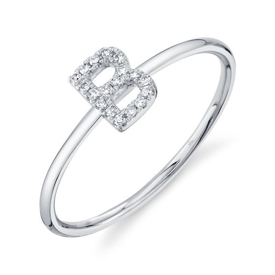 Shy Creation 14k Gold White 0.06Ct Diamond Ring - Initial B