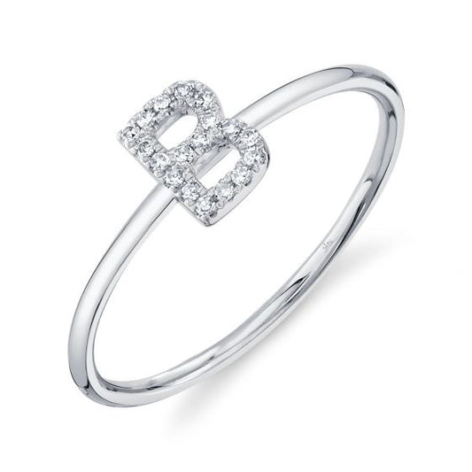Shy Creation 14k Gold White 0.06Ct Diamond Ring - Initial B