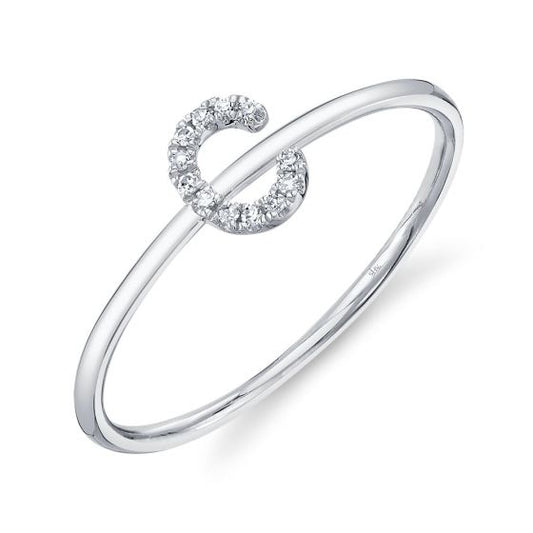 Shy Creation 14k Gold White 0.04Ct Diamond Ring - Initial C