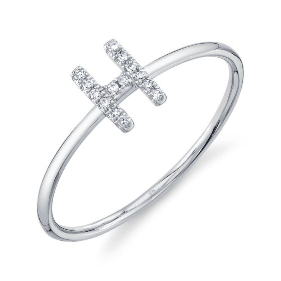 Shy Creation 14k Gold White 0.05Ct Diamond Ring - Initial H