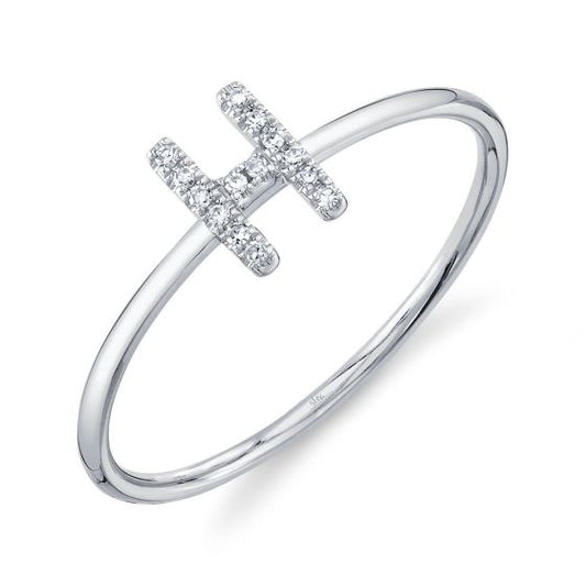 Shy Creation 14k Gold White 0.05Ct Diamond Ring - Initial H
